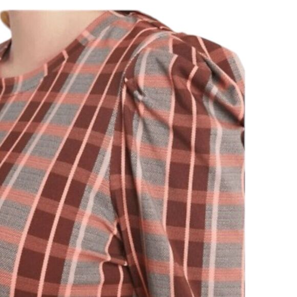 Tanya Taylor Burgundy Plaid Puff Sleeve Midi Dress Womens L Holiday Preppy - Picture 6 of 13